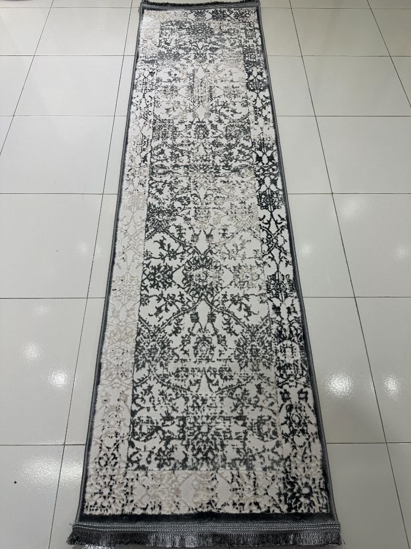 MIRA Distressed Grey Persian-Style Turkish Runner Rug – 1.97 × 6.89 ft