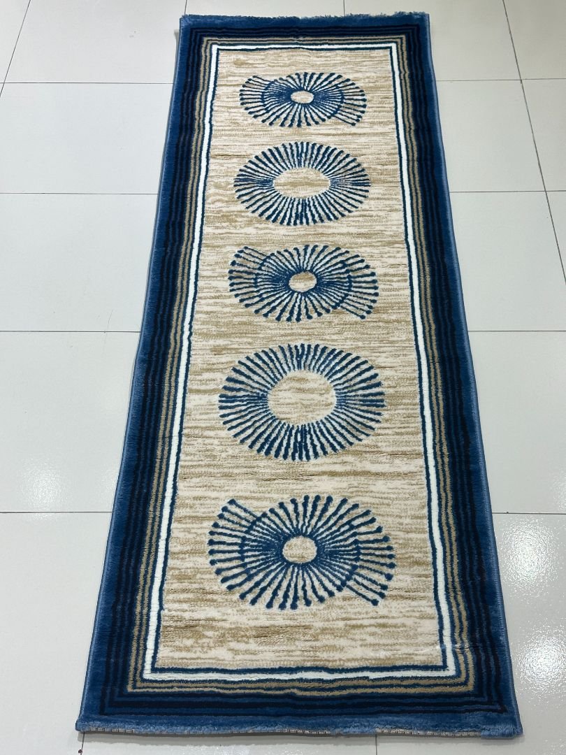 ORBIT Blue & Beige Modern Turkish Runner Rug – 1.97 × 4.91 ft