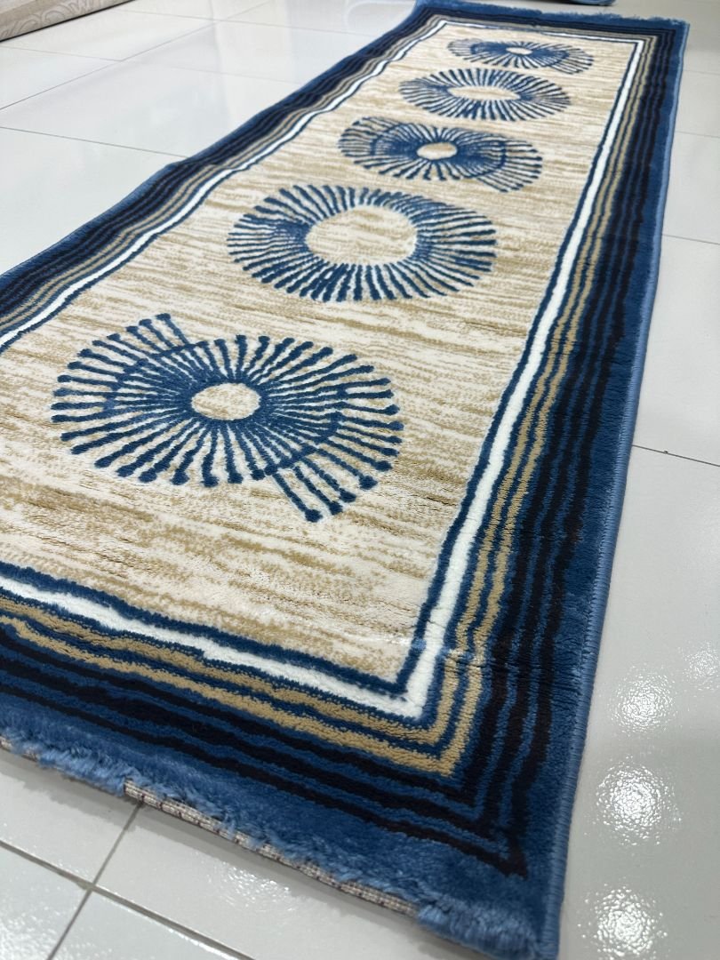 ORBIT Blue & Beige Modern Turkish Runner Rug – 1.97 × 4.91 ft - Image 2