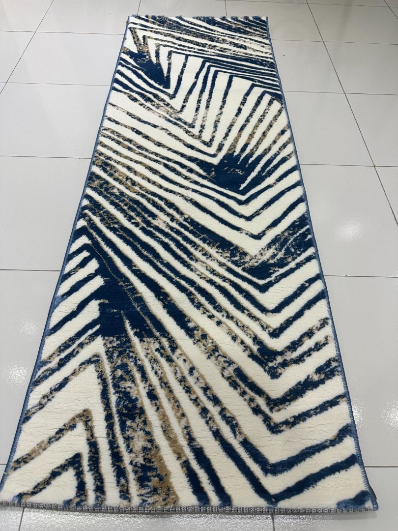VECTRA Blue Geometric Turkish Runner Rug – 1.97 × 4.91 ft