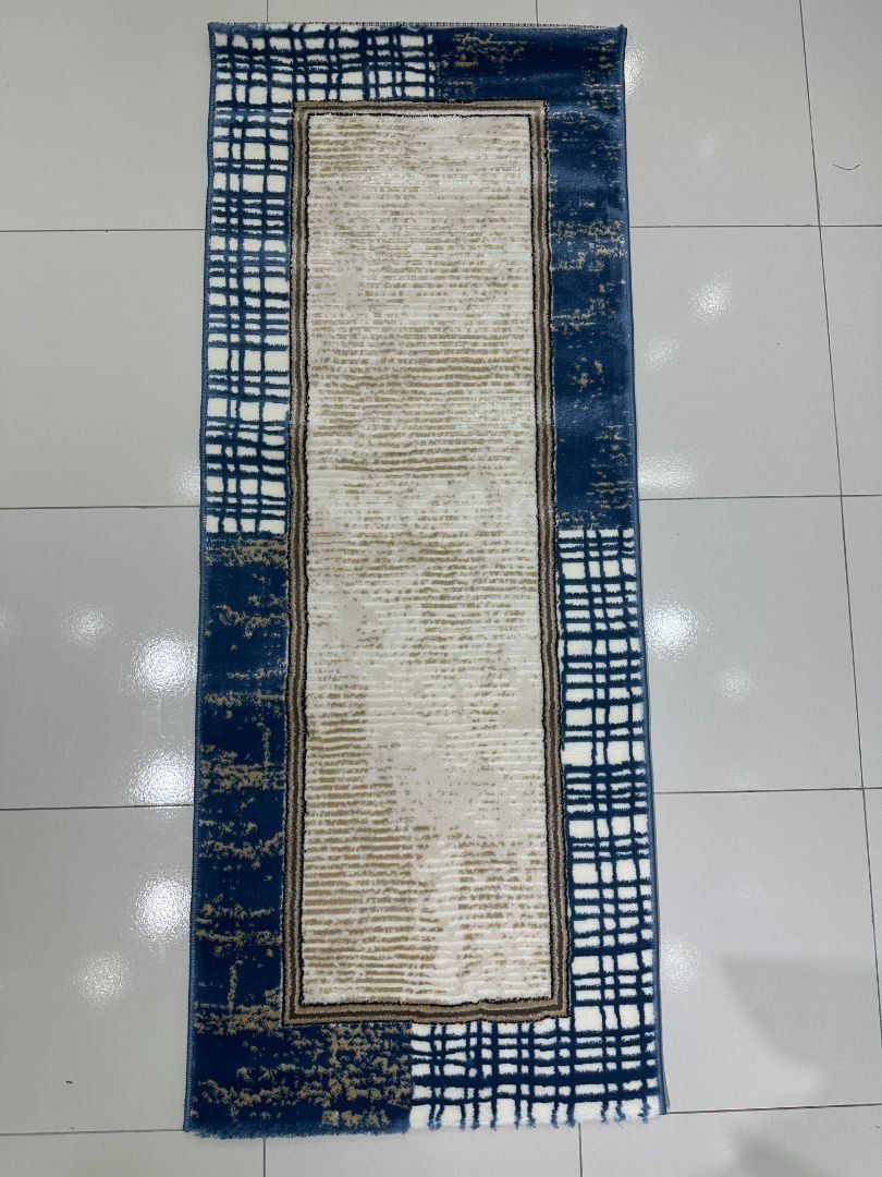 Azure Grid Premium Turkish Abstract Runner Rug – Blue & Ivory, 60 × 150 cm (2 × 4.9 ft) - Image 3