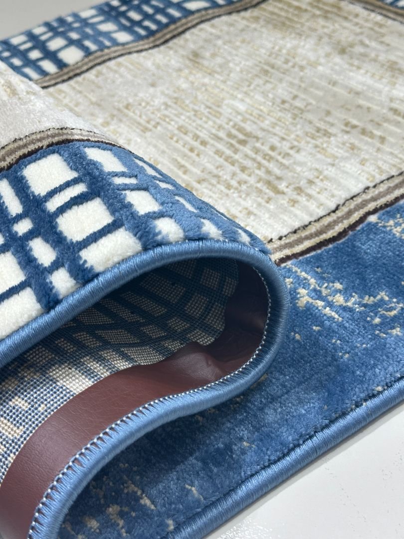 Azure Grid Premium Turkish Abstract Runner Rug – Blue & Ivory, 60 × 150 cm (2 × 4.9 ft) - Image 7