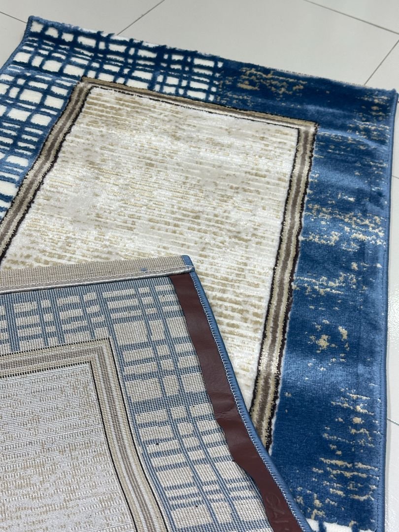 Azure Grid Premium Turkish Abstract Runner Rug – Blue & Ivory, 60 × 150 cm (2 × 4.9 ft) - Image 8