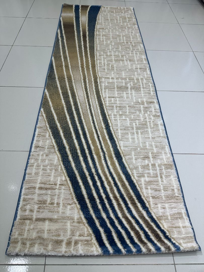 Sapphire Flow Premium Turkish Abstract Runner Rug – Blue, Beige & Ivory, 60 × 150 cm (2 × 4.9 ft)