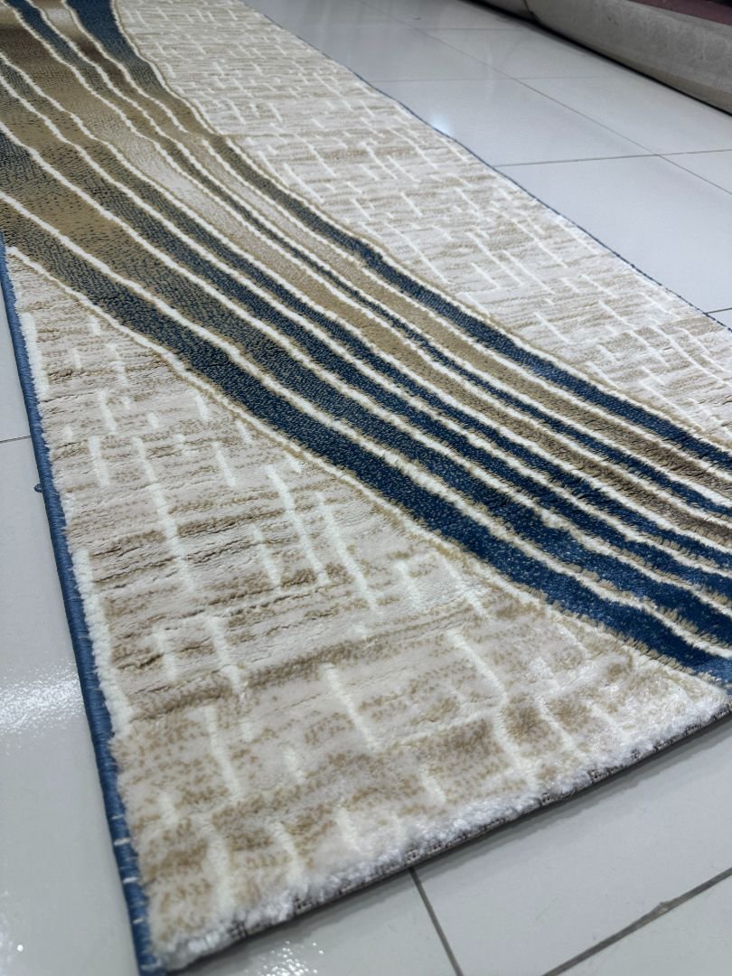 Sapphire Flow Premium Turkish Abstract Runner Rug – Blue, Beige & Ivory, 60 × 150 cm (2 × 4.9 ft) - Image 2