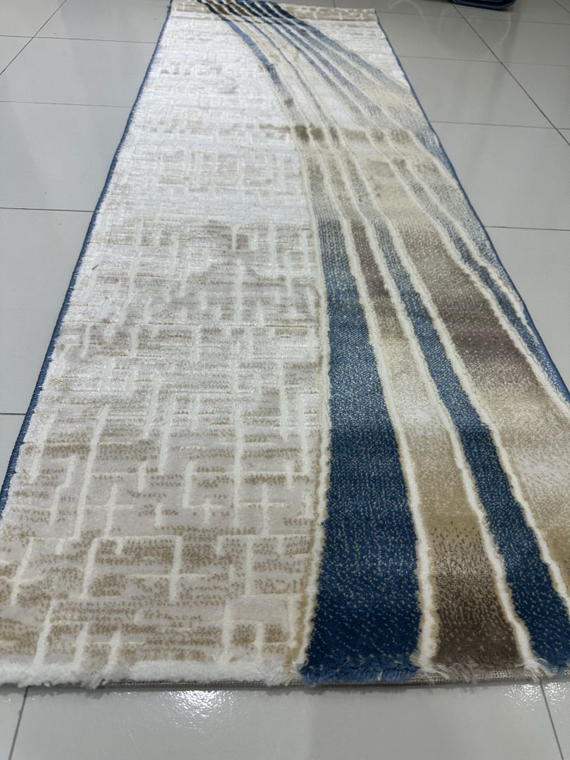 Sapphire Flow Premium Turkish Abstract Runner Rug – Blue, Beige & Ivory, 60 × 150 cm (2 × 4.9 ft) - Image 3