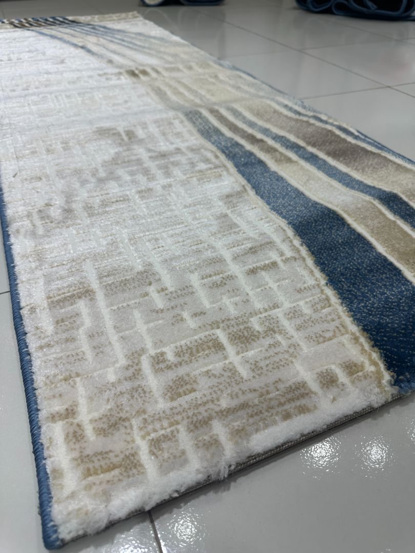 Sapphire Flow Premium Turkish Abstract Runner Rug – Blue, Beige & Ivory, 60 × 150 cm (2 × 4.9 ft) - Image 4