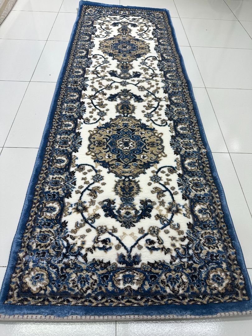 Ottoman Sapphire Premium Turkish Traditional Medallion Runner Rug – Blue & Ivory, 60 × 180 cm (2 × 5.9 ft)