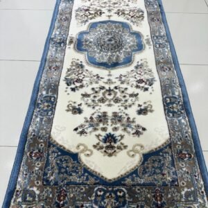Royal Camellia Premium Turkish Floral Medallion Runner Rug – Blue & Ivory, 60 × 150 cm (2 × 4.9 ft)