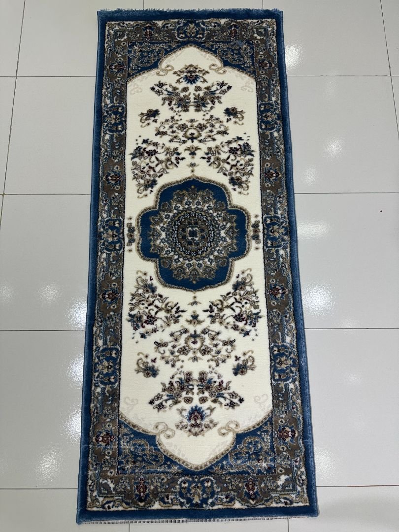 Royal Camellia Premium Turkish Floral Medallion Runner Rug – Blue & Ivory, 60 × 150 cm (2 × 4.9 ft) - Image 3