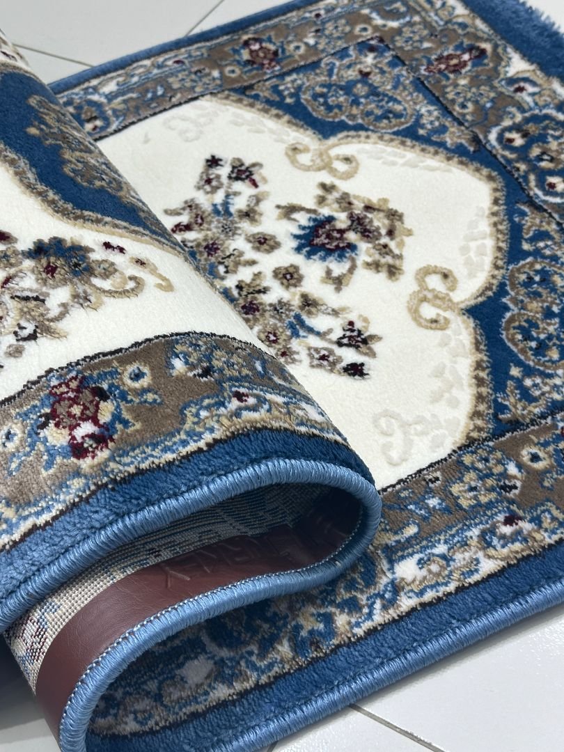 Royal Camellia Premium Turkish Floral Medallion Runner Rug – Blue & Ivory, 60 × 150 cm (2 × 4.9 ft) - Image 4