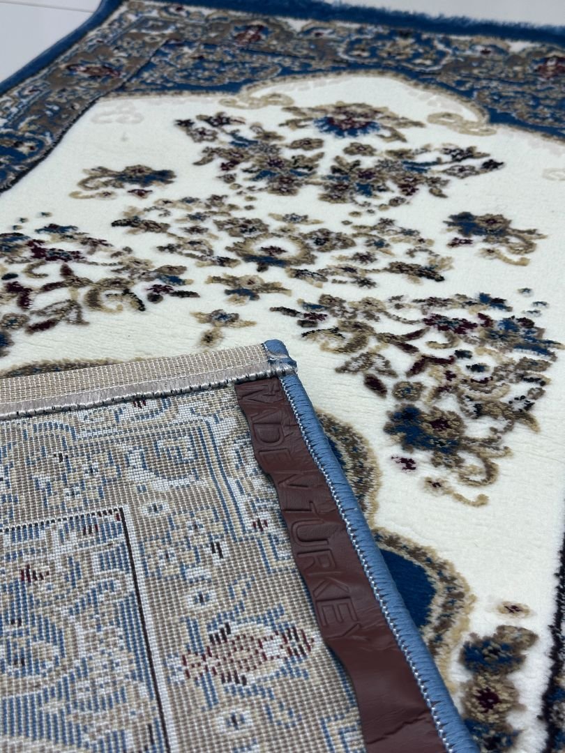 Royal Camellia Premium Turkish Floral Medallion Runner Rug – Blue & Ivory, 60 × 150 cm (2 × 4.9 ft) - Image 5