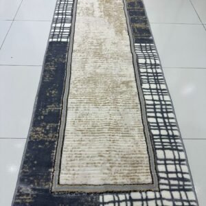 Silver Grid Premium Turkish Abstract Runner Rug – Grey & Ivory, 60 × 180 cm (2 × 5.9 ft)