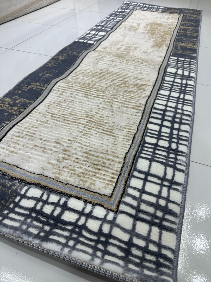 Silver Grid Premium Turkish Abstract Runner Rug – Grey & Ivory, 60 × 180 cm (2 × 5.9 ft) - Image 4