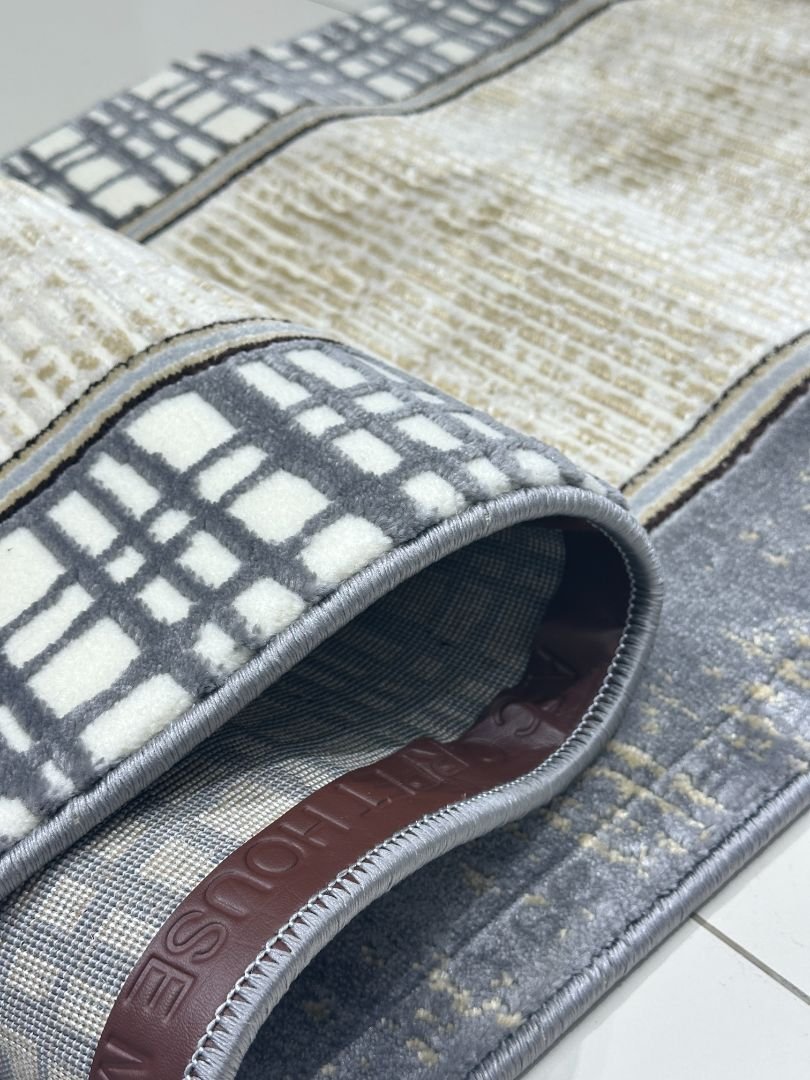 Silver Grid Premium Turkish Abstract Runner Rug – Grey & Ivory, 60 × 180 cm (2 × 5.9 ft) - Image 5