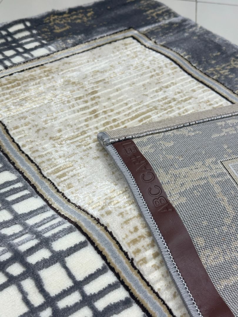 Silver Grid Premium Turkish Abstract Runner Rug – Grey & Ivory, 60 × 180 cm (2 × 5.9 ft) - Image 6