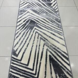 Silver Strata Premium Turkish Geometric Runner Rug – Grey & Ivory, 60 × 150 cm (2 × 4.9 ft)