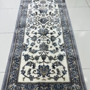 Silver Arabesque Premium Turkish Floral Runner Rug – Grey & Ivory, 60 × 150 cm (2 × 4.9 ft)
