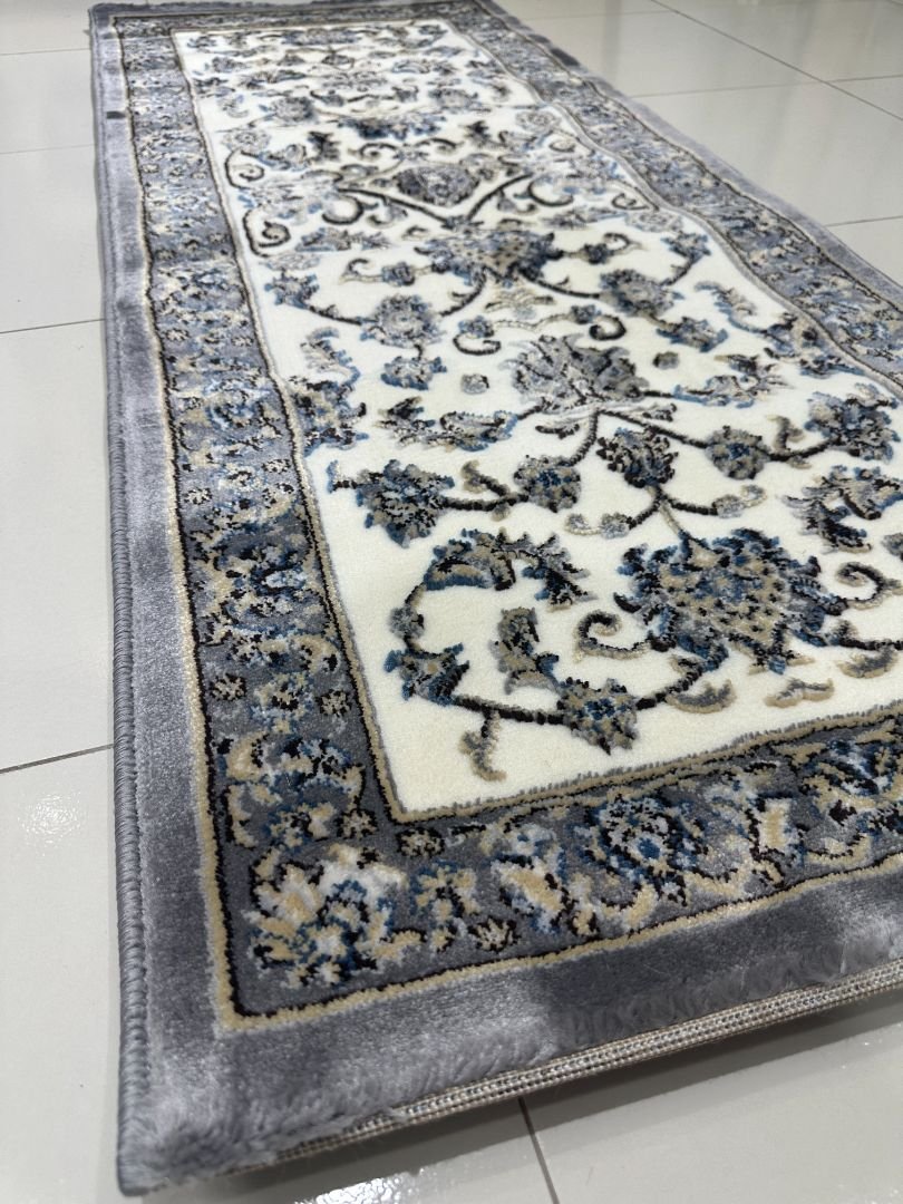 Silver Arabesque Premium Turkish Floral Runner Rug – Grey & Ivory, 60 × 150 cm (2 × 4.9 ft) - Image 2