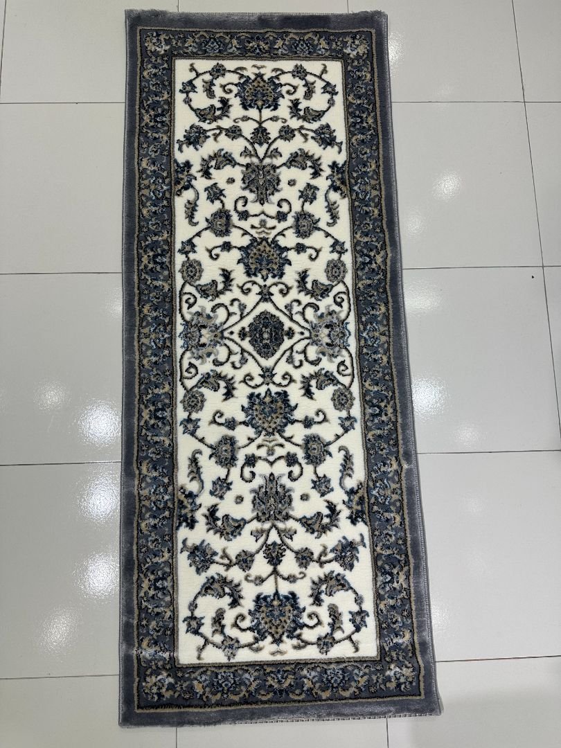 Silver Arabesque Premium Turkish Floral Runner Rug – Grey & Ivory, 60 × 150 cm (2 × 4.9 ft) - Image 3