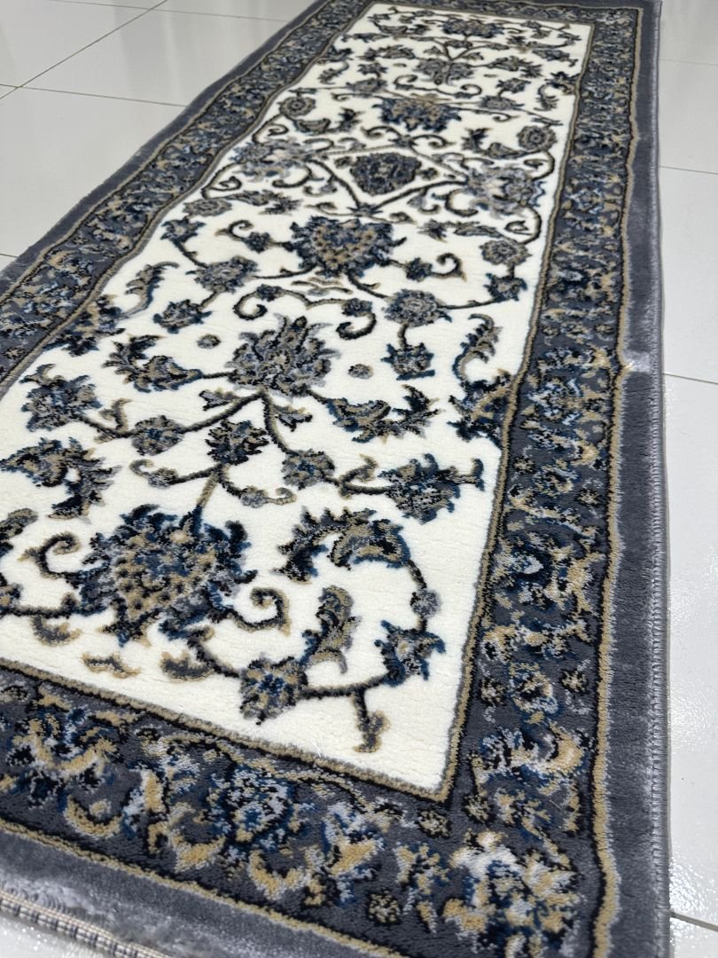 Silver Arabesque Premium Turkish Floral Runner Rug – Grey & Ivory, 60 × 150 cm (2 × 4.9 ft) - Image 4