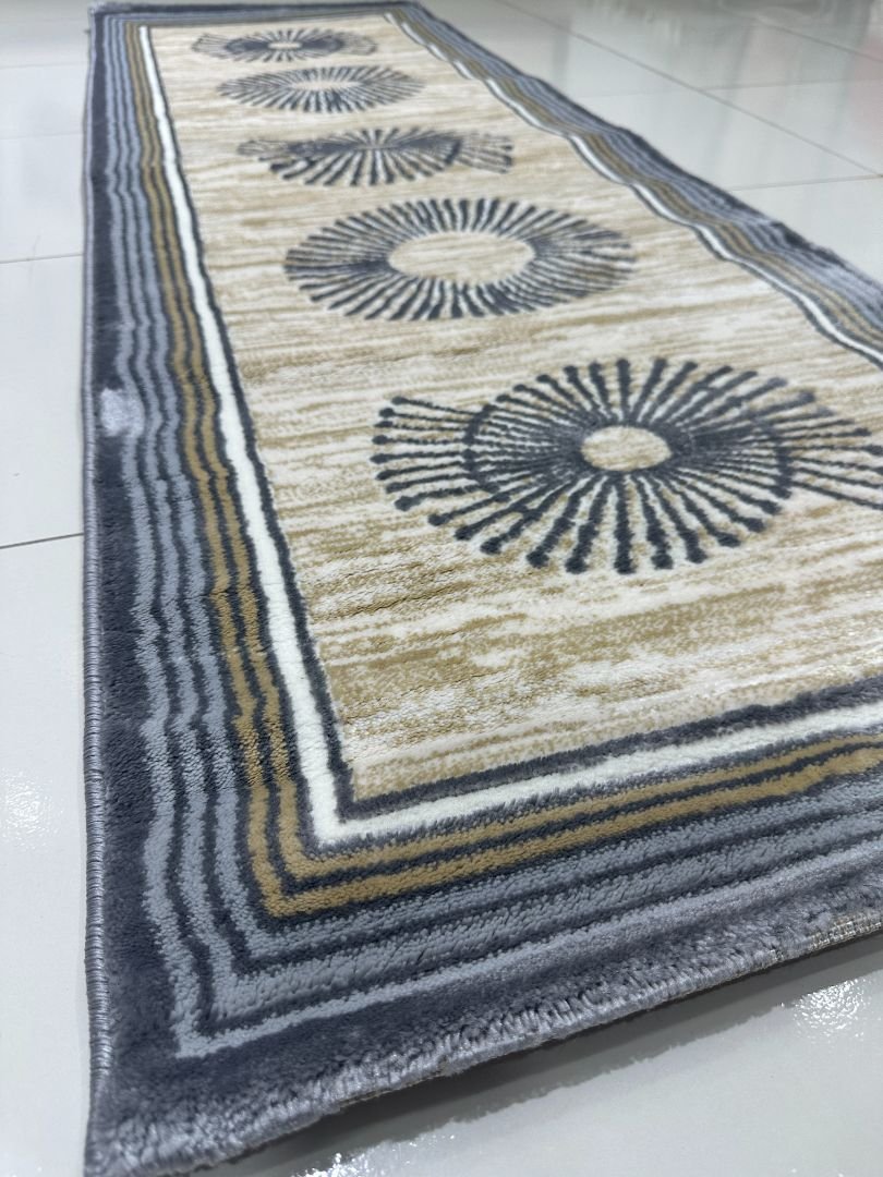 Lunar Halo Premium Turkish Geometric Runner Rug – Grey, Beige & Ivory, 60 × 180 cm (2 × 5.9 ft) - Image 2