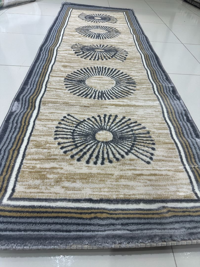 Lunar Halo Premium Turkish Geometric Runner Rug – Grey, Beige & Ivory, 60 × 180 cm (2 × 5.9 ft) - Image 3