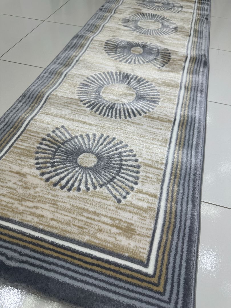 Lunar Halo Premium Turkish Geometric Runner Rug – Grey, Beige & Ivory, 60 × 180 cm (2 × 5.9 ft) - Image 4