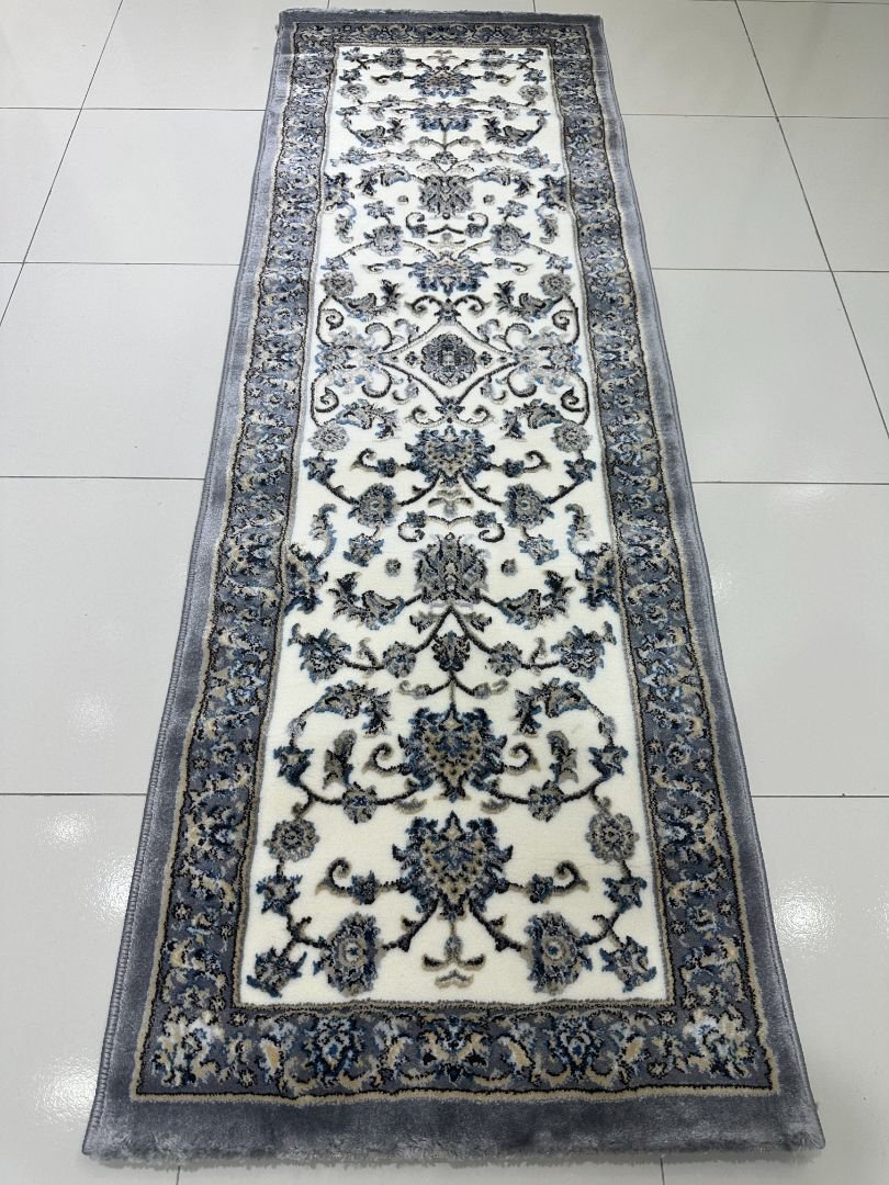 Silver Isfahan Premium Turkish Traditional Runner Rug – Grey & Ivory, 60 × 180 cm (2 × 5.9 ft)