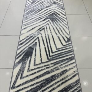 Silver Vortex Premium Turkish Abstract Geometric Runner Rug – Grey & Ivory, 60 × 180 cm (2 × 5.9 ft)