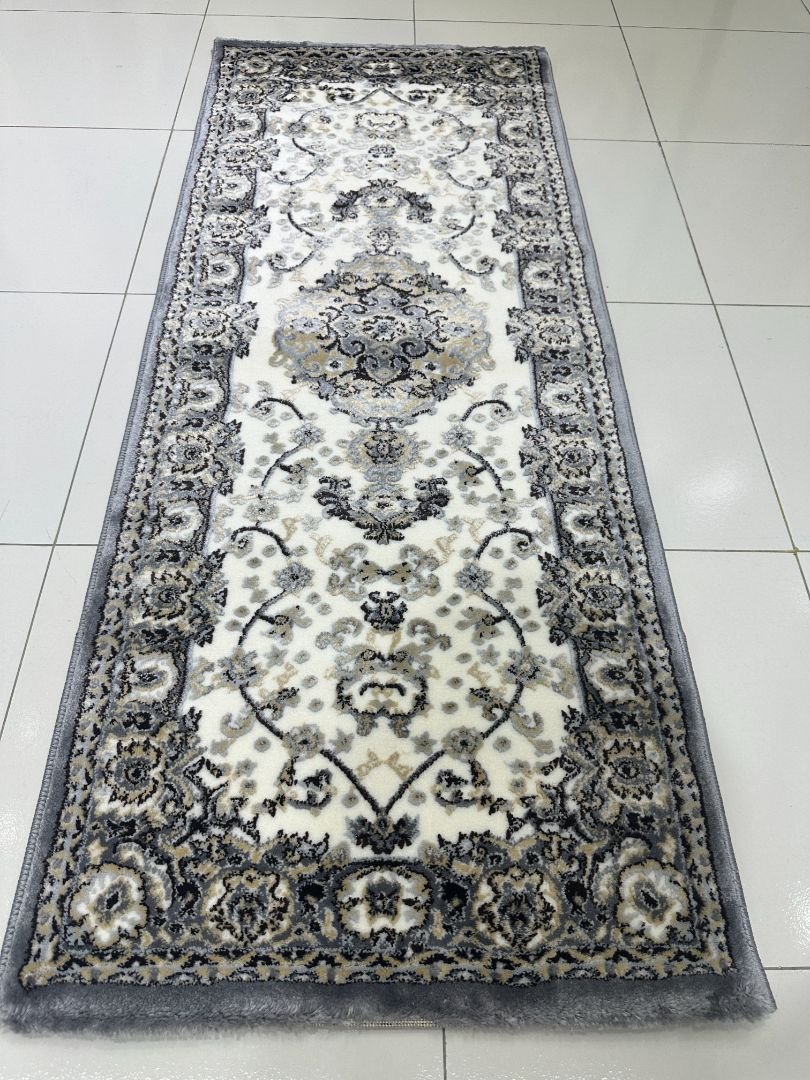 Silver Kashan Premium Turkish Traditional Medallion Runner Rug – Grey & Ivory, 60 × 150 cm (2 × 4.9 ft)