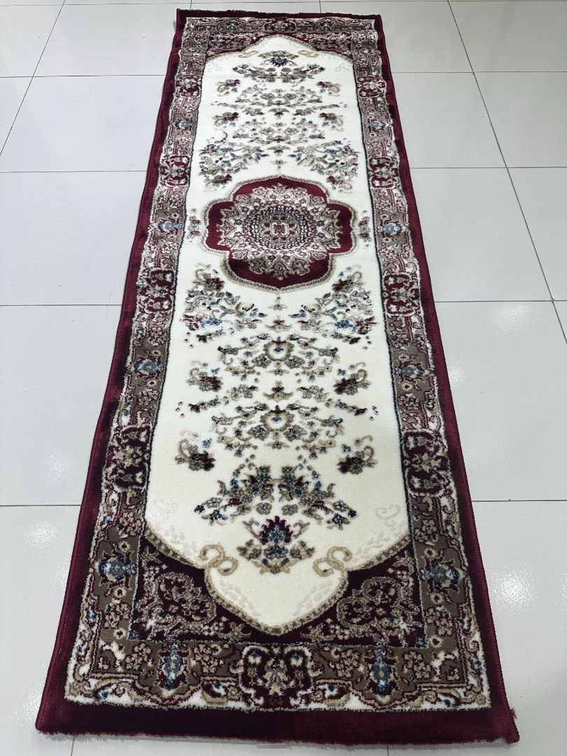 Maroon Sultana Premium Turkish Traditional Medallion Runner Rug – Maroon & Ivory, 60 × 180 cm (2 × 5.9 ft)