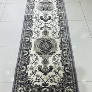 Silver Qasr Premium Turkish Double-Medallion Runner Rug – Grey & Ivory, 60 × 180 cm (2 × 5.9 ft)