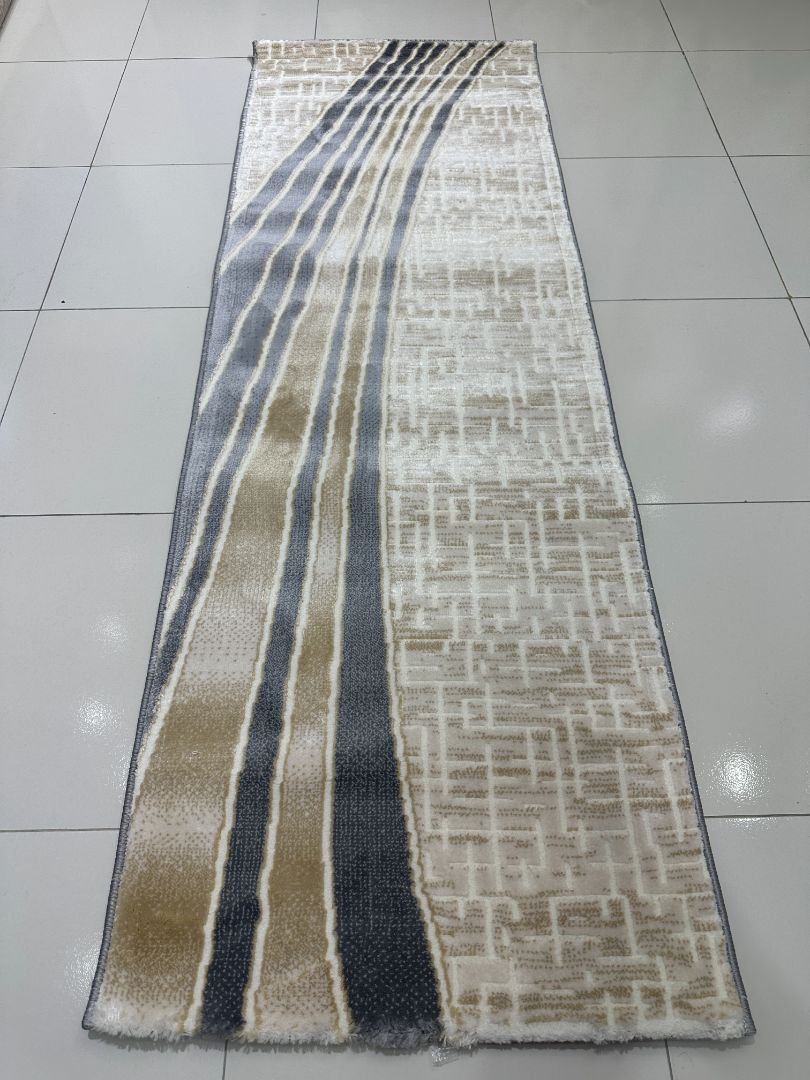 Urban Cascade Premium Turkish Abstract Runner Rug – Grey, Beige & Ivory, 60 × 180 cm (2 × 5.9 ft)