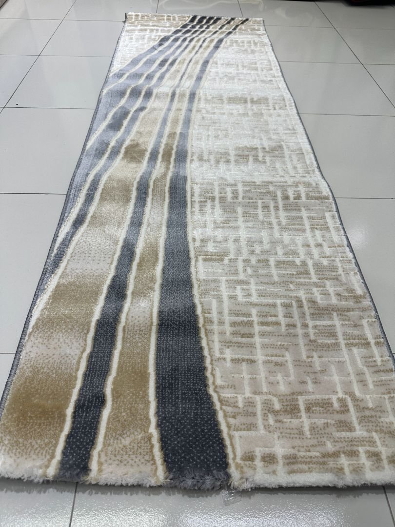 Urban Cascade Premium Turkish Abstract Runner Rug – Grey, Beige & Ivory, 60 × 180 cm (2 × 5.9 ft) - Image 2