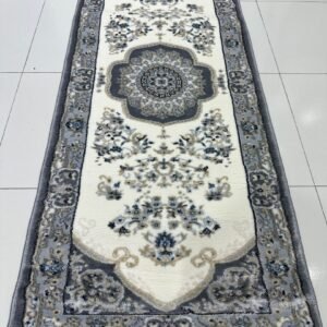 Silver Rosette Premium Turkish Traditional Medallion Runner Rug – Grey & Ivory, 60 × 150 cm (2 × 4.9 ft)