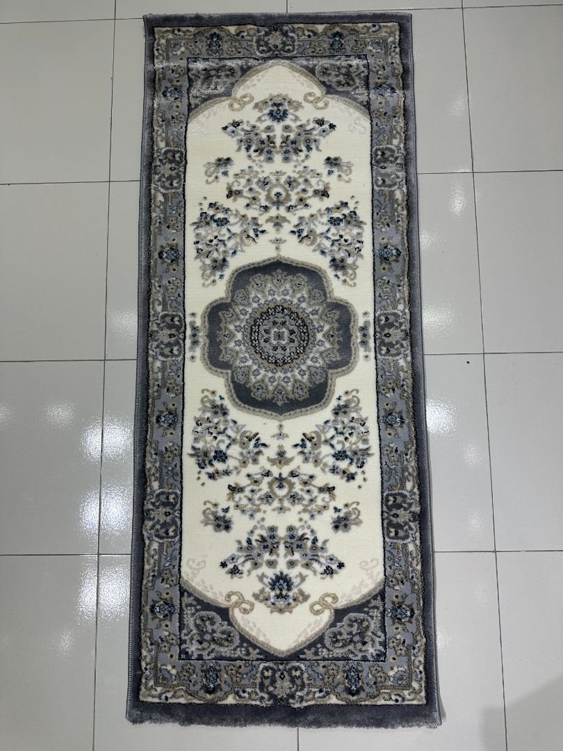 Silver Rosette Premium Turkish Traditional Medallion Runner Rug – Grey & Ivory, 60 × 150 cm (2 × 4.9 ft) - Image 3