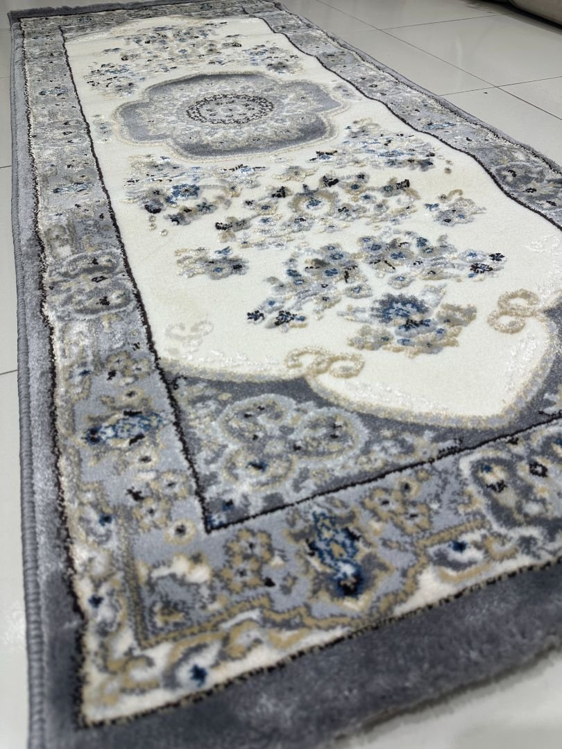Silver Rosette Premium Turkish Traditional Medallion Runner Rug – Grey & Ivory, 60 × 150 cm (2 × 4.9 ft) - Image 4