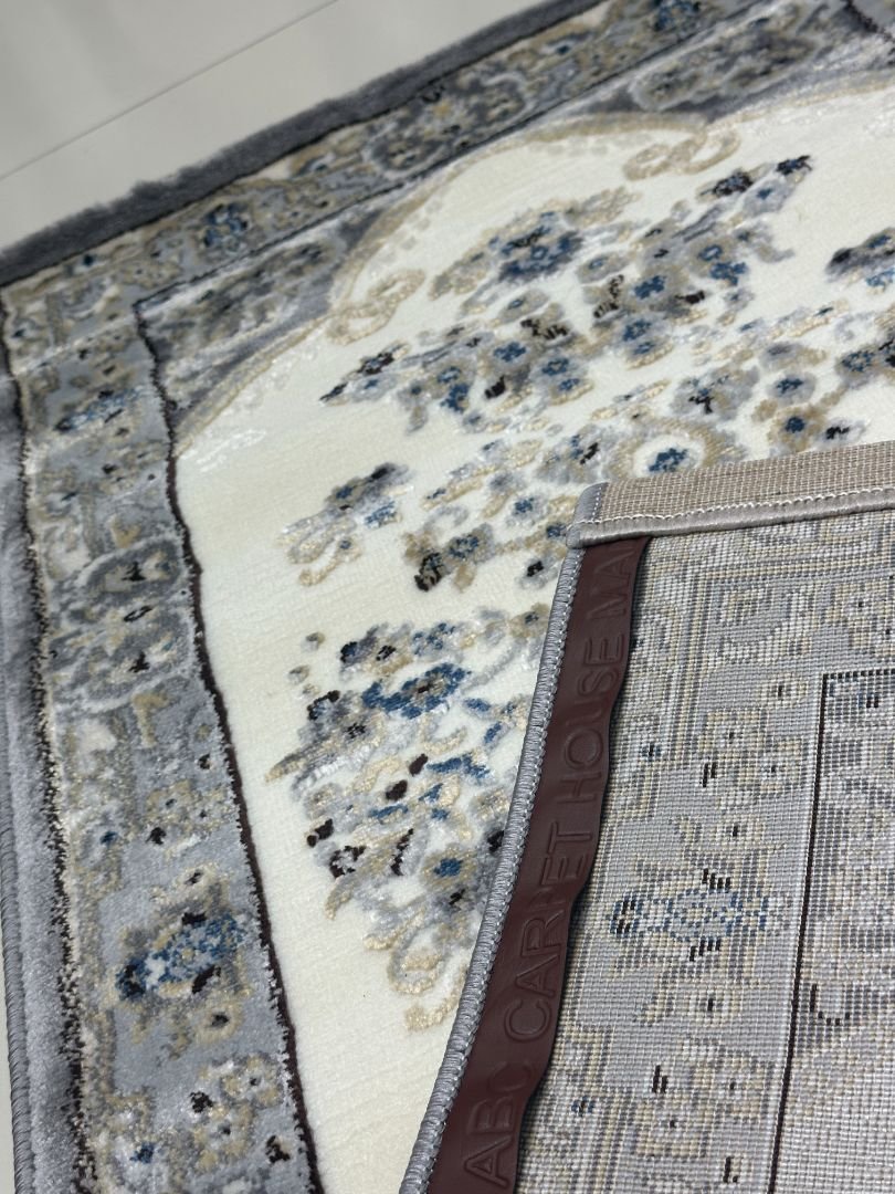 Silver Rosette Premium Turkish Traditional Medallion Runner Rug – Grey & Ivory, 60 × 150 cm (2 × 4.9 ft) - Image 6