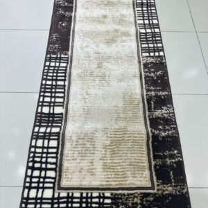 Mocha Frame Premium Turkish Modern Geometric Runner Rug – Brown, Beige & Ivory, 60 × 150 cm (2 × 4.9 ft)