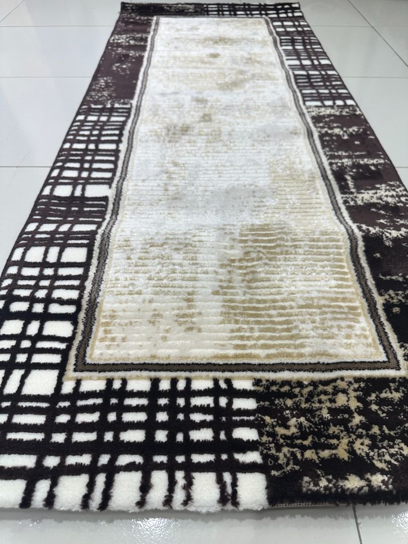 Mocha Frame Premium Turkish Modern Geometric Runner Rug – Brown, Beige & Ivory, 60 × 150 cm (2 × 4.9 ft) - Image 2