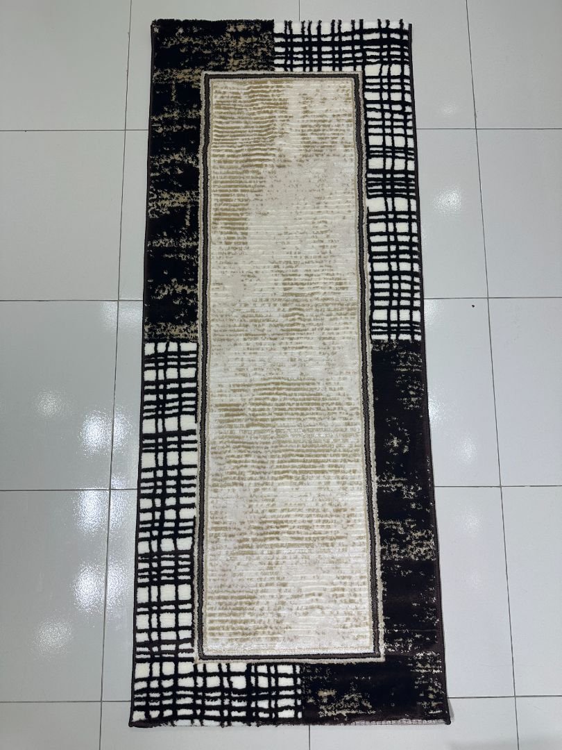 Mocha Frame Premium Turkish Modern Geometric Runner Rug – Brown, Beige & Ivory, 60 × 150 cm (2 × 4.9 ft) - Image 3
