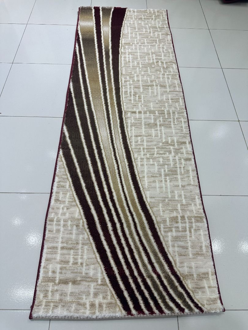 Burgundy Current Premium Turkish Abstract Runner Rug – Maroon, Beige & Ivory, 60 × 180 cm (2 × 5.9 ft)