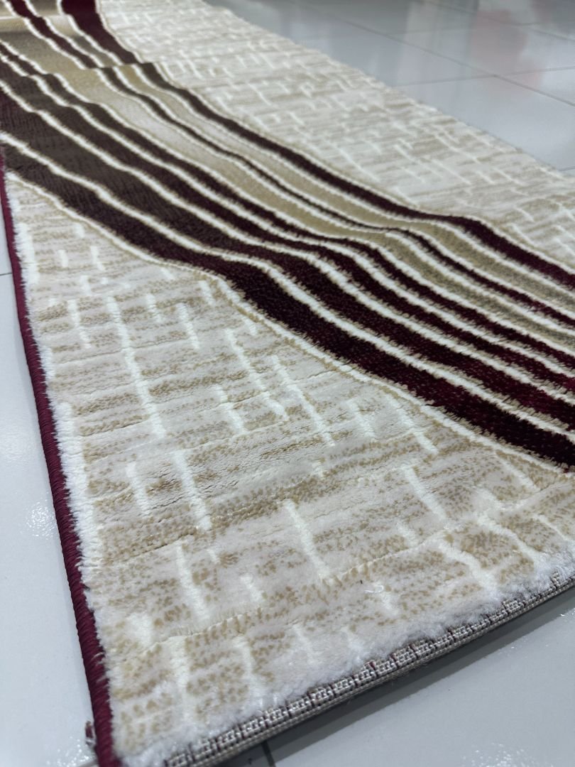 Burgundy Current Premium Turkish Abstract Runner Rug – Maroon, Beige & Ivory, 60 × 180 cm (2 × 5.9 ft) - Image 2