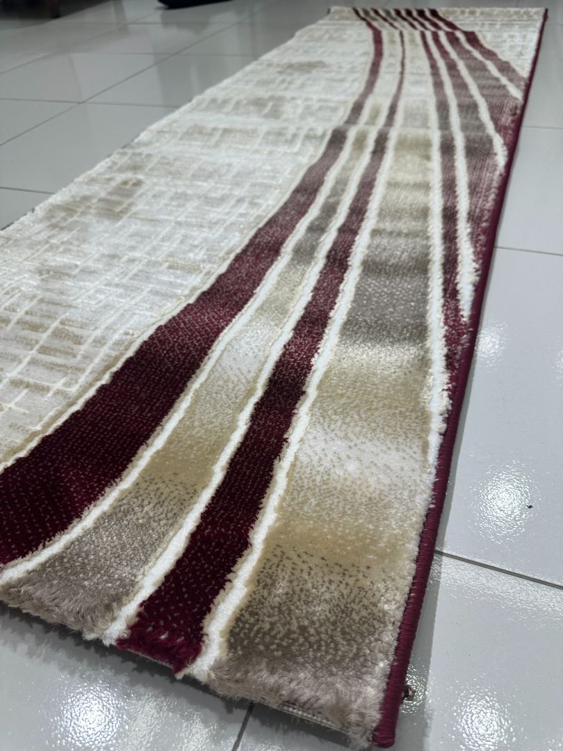Burgundy Current Premium Turkish Abstract Runner Rug – Maroon, Beige & Ivory, 60 × 180 cm (2 × 5.9 ft) - Image 3