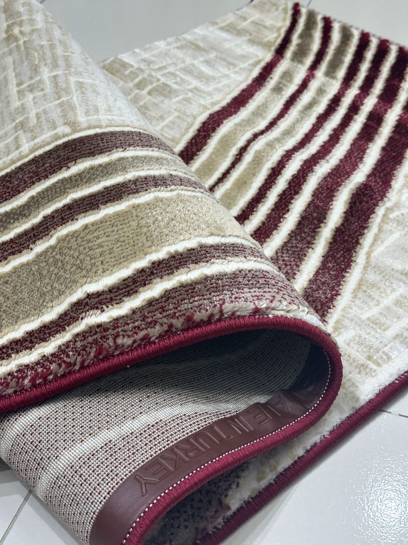 Burgundy Current Premium Turkish Abstract Runner Rug – Maroon, Beige & Ivory, 60 × 180 cm (2 × 5.9 ft) - Image 4
