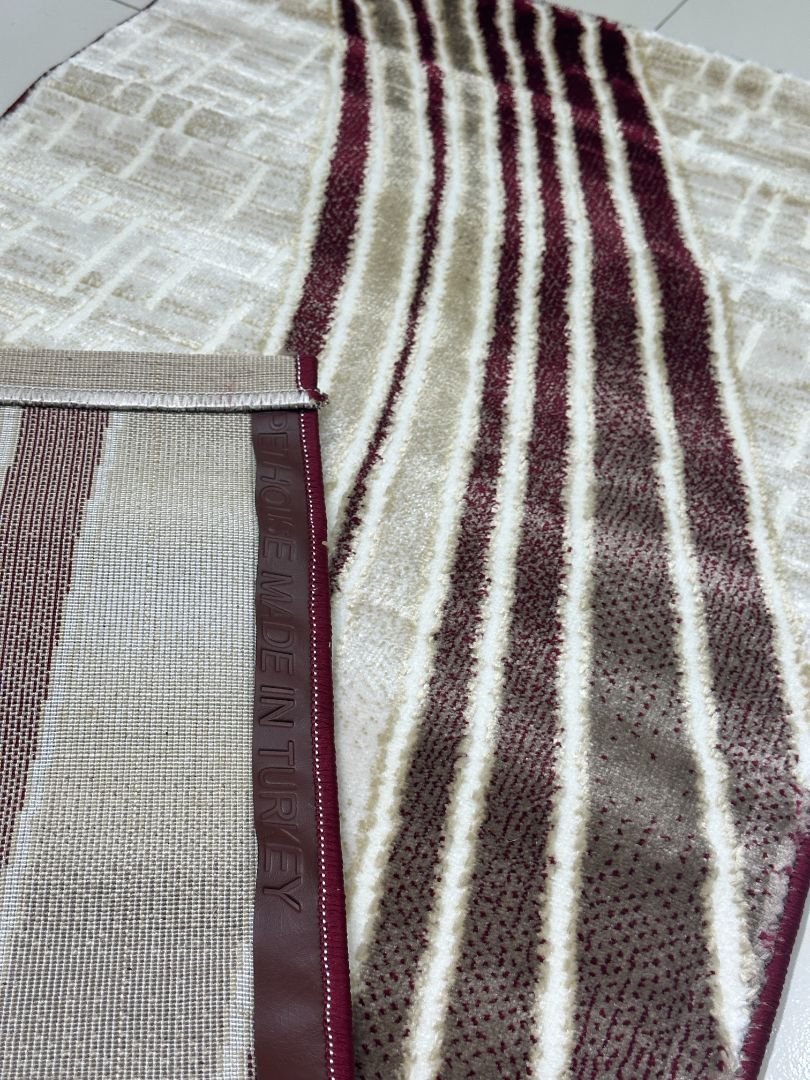 Burgundy Current Premium Turkish Abstract Runner Rug – Maroon, Beige & Ivory, 60 × 180 cm (2 × 5.9 ft) - Image 5