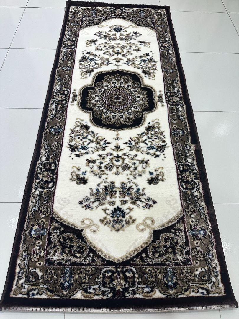 Espresso Rosette Premium Turkish Traditional Medallion Runner Rug – Brown & Ivory, 60 × 150 cm (2 × 4.9 ft)