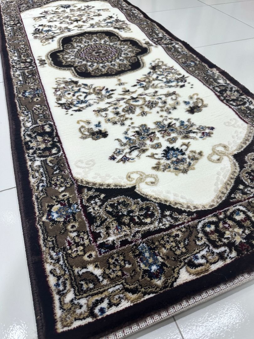 Espresso Rosette Premium Turkish Traditional Medallion Runner Rug – Brown & Ivory, 60 × 150 cm (2 × 4.9 ft) - Image 2