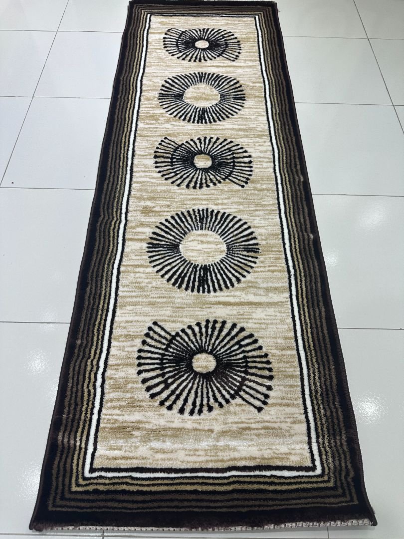 Mocha Orbit Premium Turkish Geometric Runner Rug – Brown, Beige & Ivory, 60 × 180 cm (2 × 5.9 ft)